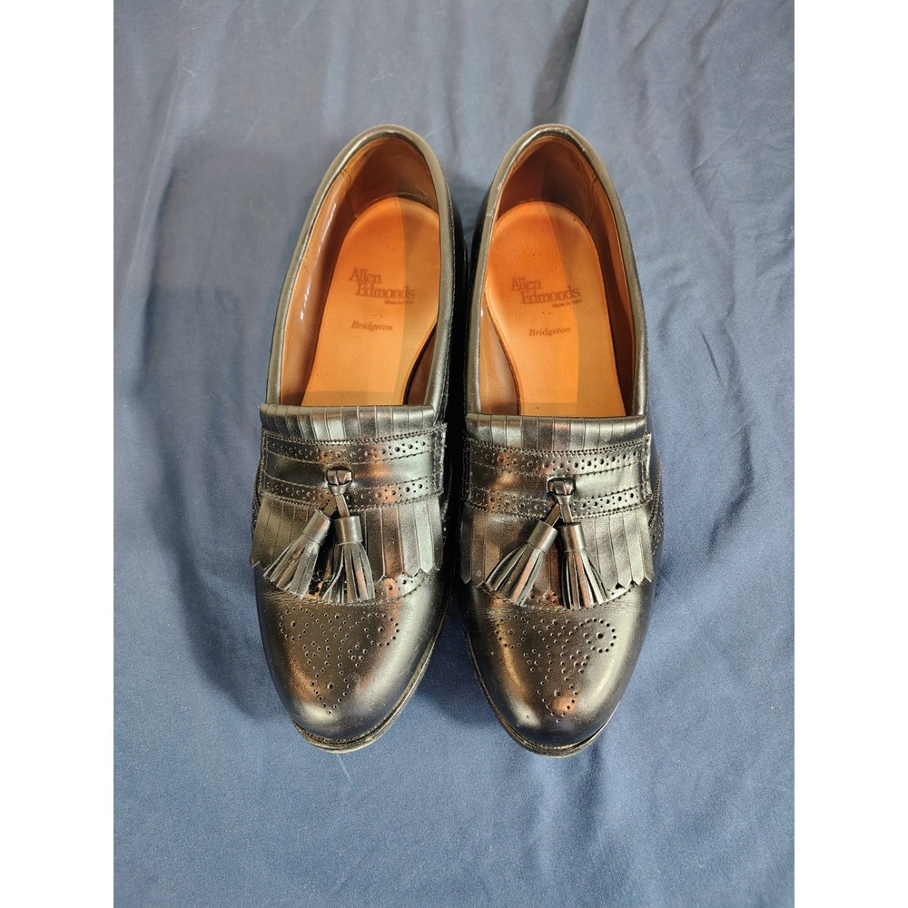 Allen Edmonds 10.5 D Bridgeton Black Leather Fringe Tassels Slip On Loafers Perf